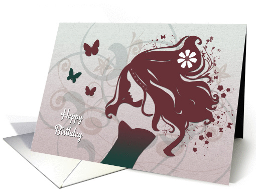 Silhouette Girl with Butterflies Birthday card (1310430)