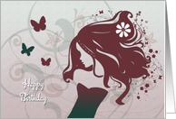 Silhouette Girl with Butterflies Birthday Card