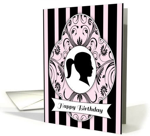 Black and Pink Silhouette Girl's Birthday card (1312240)