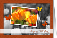 Orange Flower Picture in Picture Birthday Card