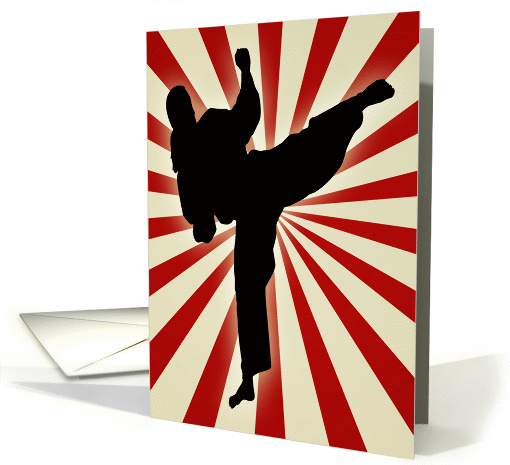 Karate Kick in Front of Sunburst Birthday card (1314656)