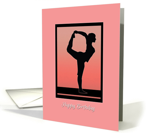 Pink Border with Black Yoga Silhouette and Sunset Birthday card