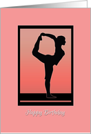 Pink Border with Black Yoga Silhouette and Sunset Birthday Card