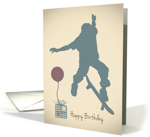 Boy Skateboarding with Present and Balloon Birthday card (1315326)