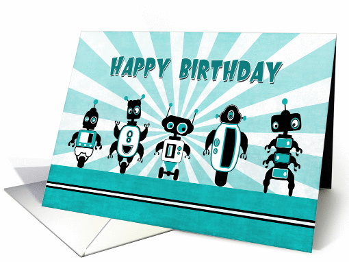 Line of Robots in Front of Sunburst Birthday card (1316100)