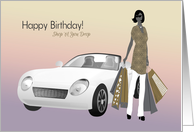 Silhouette Lady Shops til She Drops Birthday card