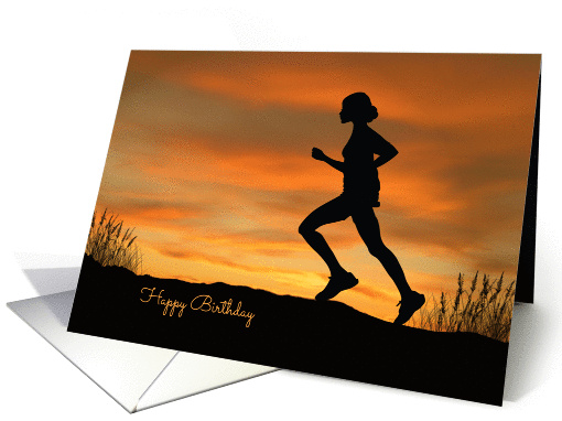 Silhouette Runner in Front of a Sunset Birthday card (1317414)