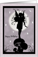 Fairy Standing on Mushroom with Smaller Fairies Birthday Card