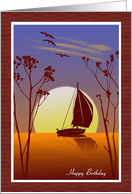 Silhouette Sailboat in Front of Sunset Christian Birthday Card