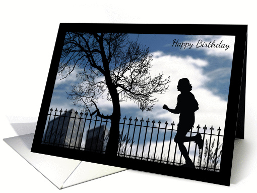 Silhouette Runner in the City by a Tree Birthday card (1318144)