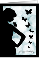 Beautiful Lady Silhouette with Butterflies Birthday Card