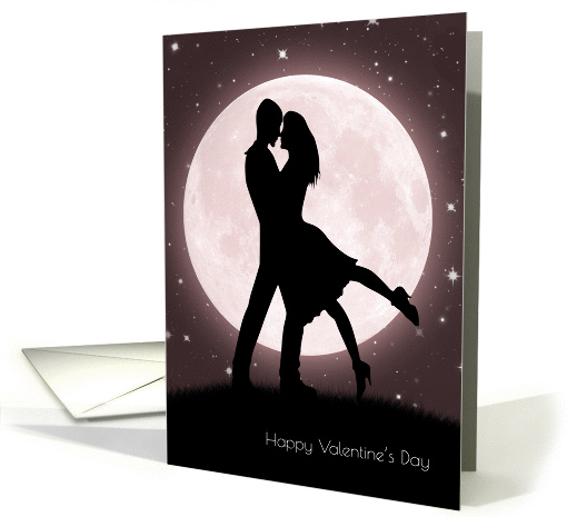 Couple Embraces in Font of the Moonlight and Stars. card (1326384)