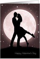 Couple Embraces in Font of the Moonlight and Stars. card