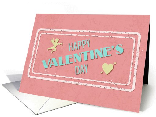 Cute Retro Happy Valentines Day Card with Cupid and Heart card