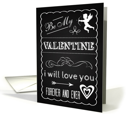 Stylish Chalkboard Valentine Card with Cupids and Ribbons card