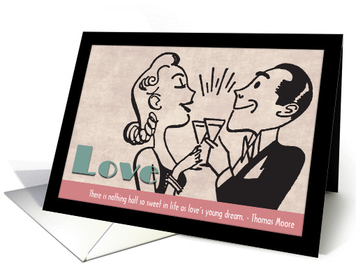 Retro Valentines Day Card with Couple Toasting and Quote card