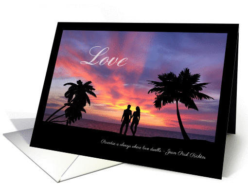 Silhouette Couple on a Beach at Sunset Valentines Card... (1330932)