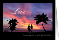 Silhouette Couple on a Beach at Sunset Valentines Card with Quote card