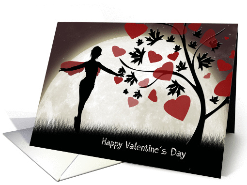Fairy and Hearts Tree in Front of the Moon Valentines Day card