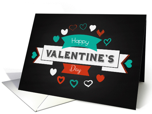 Chalk Happy Valentines Day Retro Card with Hearts card (1341356)