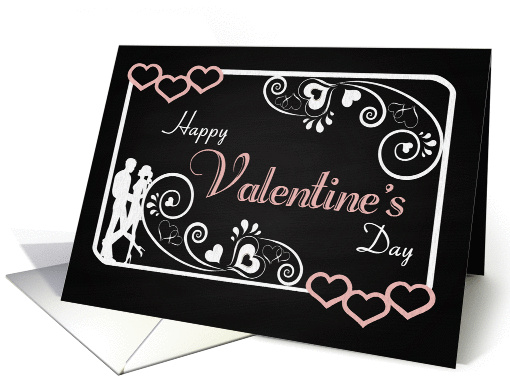 Chalkboard Happy Valentines Day Card with Hearts and Swirls card