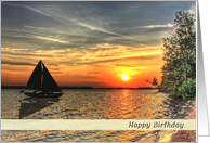 Sailboat in Front of a Sunset Happy Birthday Card