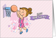 Cartoon Girl Playing Basketball Birthday Card