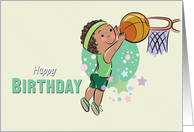 Adorable Boy Shooting Hoops Birthday Card