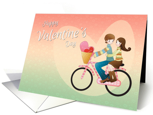 Cute Cartoon Couple on Hearts Background Valentines Day card
