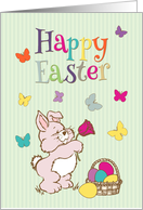 Adorable Pink Bunny with an Easter Egg Basket card