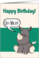 Cartoon Rhino with Green Pop Art Style Background card