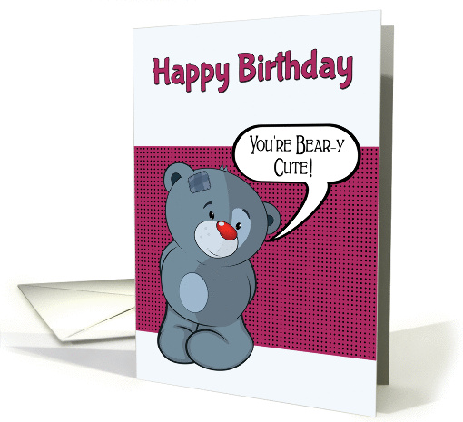 Cartoon Grey and Blue Shy Patch Bear with Red Nose card (1354756)