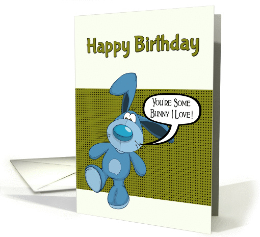 Blue Cartoon Bunny Rabbit with Pun on a Pop Art Style Background card