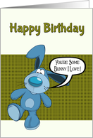 Blue Cartoon Bunny Rabbit with Pun on a Pop Art Style Background card