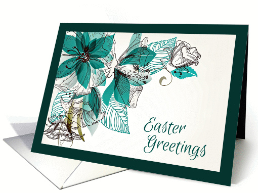 Easter Greetings Green Exotic Flowers Watercolor card (1355260)