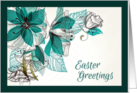 Easter Greetings Green Exotic Flowers Watercolor card