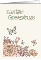 Retro Easter Greetings with Flowers and Butterflies card