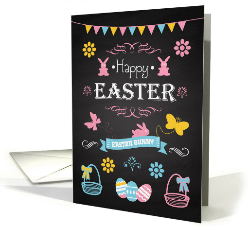 Retro Chalkboard with Bunnies, Flowers, and Eggs card (1355854)