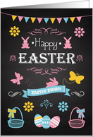 Retro Chalkboard with Bunnies, Flowers, and Eggs card