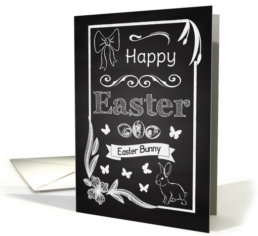 Retro Happy Easter Chalkboard with Floral Border card (1356090)