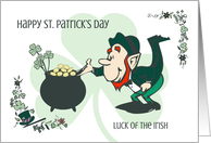 Luck of the Irish Leprechaun and Pot of Gold St. Patricks Day card