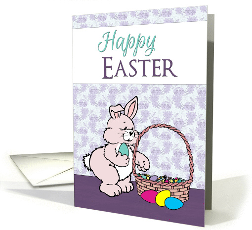 Pink Bunny with Easter Basket and Colored Eggs card (1356676)