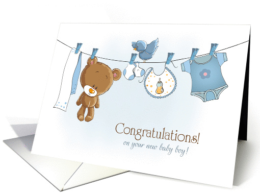 Congratulations Baby Boy with Teddy Bear and Apparel on... (1356682)
