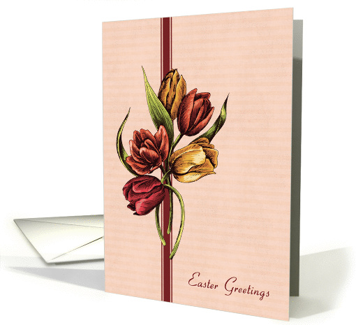Retro Floral Design on a Striped Background Easter Greeting card