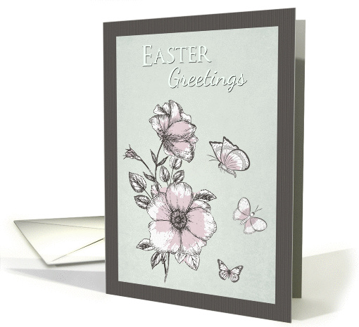 Retro Flowers and Butterflies with Frame Border for Easter card