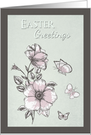 Retro Flowers and Butterflies with Frame Border for Easter card