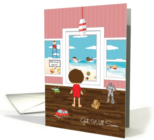 Cartoon Boy Standing at Door Watching Friends Get Well card (1358570)