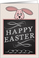 Cute Cartoon Bunny Holds a Chalkboard Saying Happy Easter card