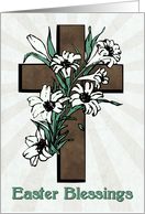 Easter Blessings with Cross and Lilies with Sunburst Background card