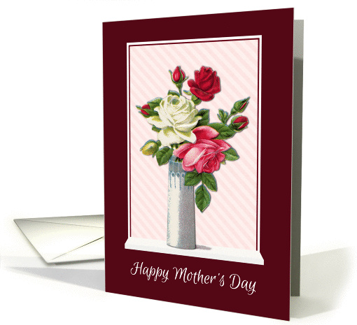 Roses in a Vase Painting with Maroon Background for Mothers Day card